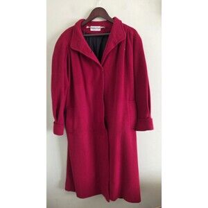 Vintage Ashley Scott Red Wool Long Trench Coat Double Breasted Jacket